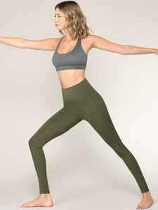 WB3019 Women's Peached Seamless Front Leggings with Side Pocket Full-Length Yoga Pants