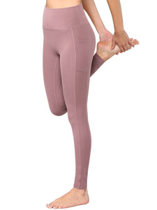 WB3019 Women's Peached Seamless Front Leggings with Side Pocket Full-Length Yoga Pants