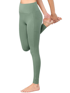 WB3019 Women's Peached Seamless Front Leggings with Side Pocket Full-Length Yoga Pants