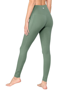 WB3019 Women's Peached Seamless Front Leggings with Side Pocket Full-Length Yoga Pants