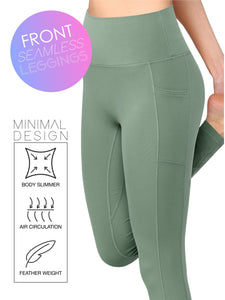 WB3019 Women's Peached Seamless Front Leggings with Side Pocket Full-Length Yoga Pants
