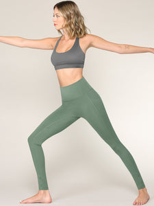 WB3019 Women's Peached Seamless Front Leggings with Side Pocket Full-Length Yoga Pants