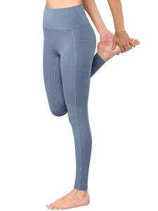 WB3019 Women's Peached Seamless Front Leggings with Side Pocket Full-Length Yoga Pants