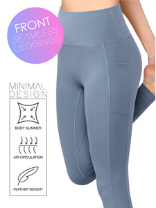 WB3019 Women's Peached Seamless Front Leggings with Side Pocket Full-Length Yoga Pants