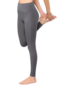 WB3019 Women's Peached Seamless Front Leggings with Side Pocket Full-Length Yoga Pants