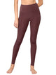 WB3019 Women's Peached Seamless Front Leggings with Side Pocket Full-Length Yoga Pants