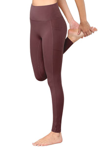 WB3019 Women's Peached Seamless Front Leggings with Side Pocket Full-Length Yoga Pants