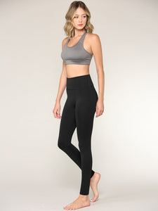 WB3020 Women's Peached Seamless Front & Side Foldable Waisted Leggings with Inner Pocket Full-Length Yoga Pants
