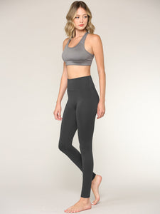 WB3020 Women's Peached Seamless Front & Side Foldable Waisted Leggings with Inner Pocket Full-Length Yoga Pants