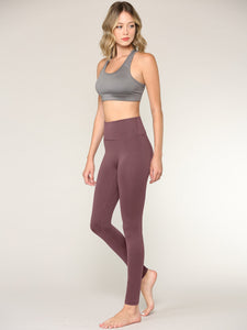 WB3020 Women's Peached Seamless Front & Side Foldable Waisted Leggings with Inner Pocket Full-Length Yoga Pants