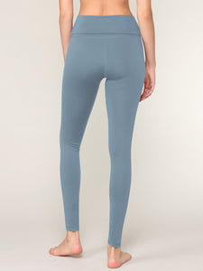 WB3020 Women's Peached Seamless Front & Side Foldable Waisted Leggings with Inner Pocket Full-Length Yoga Pants