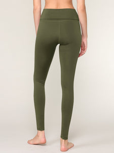 WB3020 Women's Peached Seamless Front & Side Foldable Waisted Leggings with Inner Pocket Full-Length Yoga Pants