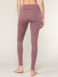 WB3020 Women's Peached Seamless Front & Side Foldable Waisted Leggings with Inner Pocket Full-Length Yoga Pants