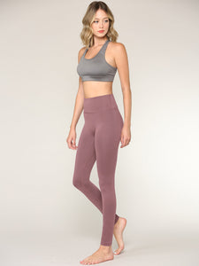 WB3020 Women's Peached Seamless Front & Side Foldable Waisted Leggings with Inner Pocket Full-Length Yoga Pants