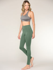 WB3020 Women's Peached Seamless Front & Side Foldable Waisted Leggings with Inner Pocket Full-Length Yoga Pants