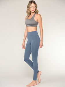 WB3020 Women's Peached Seamless Front & Side Foldable Waisted Leggings with Inner Pocket Full-Length Yoga Pants