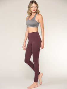WB3020 Women's Peached Seamless Front & Side Foldable Waisted Leggings with Inner Pocket Full-Length Yoga Pants