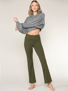 WB3021 Peached Seamless Front & Side Leggings with Inner Pocket Ankle Boot Cut Yoga Pants