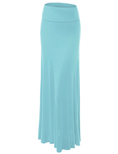 WB670 Women's Basic Foldable High Waist Floor Length Maxi Skirt S-3XL Plus Size