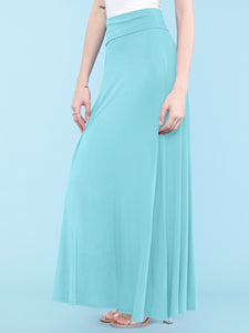 WB670 Women's Basic Foldable High Waist Floor Length Maxi Skirt S-3XL Plus Size