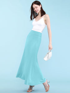 WB670 Women's Basic Foldable High Waist Floor Length Maxi Skirt S-3XL Plus Size