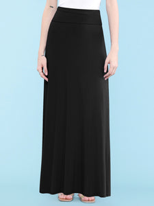 WB670 Women's Basic Foldable High Waist Floor Length Maxi Skirt S-3XL Plus Size
