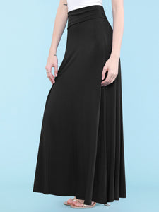 WB670 Women's Basic Foldable High Waist Floor Length Maxi Skirt S-3XL Plus Size