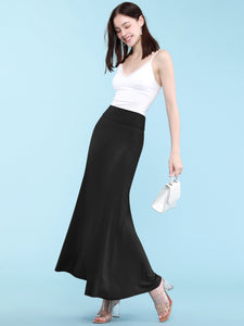 WB670 Women's Basic Foldable High Waist Floor Length Maxi Skirt S-3XL Plus Size