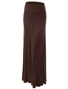 WB670 Women's Basic Foldable High Waist Floor Length Maxi Skirt S-3XL Plus Size