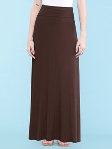 WB670 Women's Basic Foldable High Waist Floor Length Maxi Skirt S-3XL Plus Size