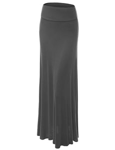 WB670 Women's Basic Foldable High Waist Floor Length Maxi Skirt S-3XL Plus Size