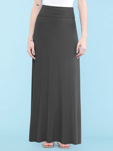 WB670 Women's Basic Foldable High Waist Floor Length Maxi Skirt S-3XL Plus Size