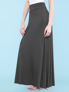 WB670 Women's Basic Foldable High Waist Floor Length Maxi Skirt S-3XL Plus Size