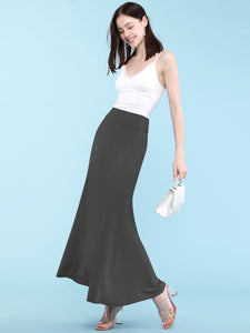 WB670 Women's Basic Foldable High Waist Floor Length Maxi Skirt S-3XL Plus Size
