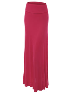 WB670 Women's Basic Foldable High Waist Floor Length Maxi Skirt S-3XL Plus Size