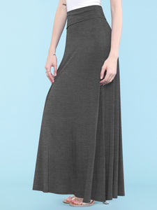 WB670 Women's Basic Foldable High Waist Floor Length Maxi Skirt S-3XL Plus Size
