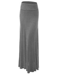 WB670 Women's Basic Foldable High Waist Floor Length Maxi Skirt S-3XL Plus Size