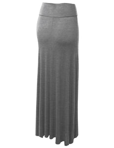 WB670 Women's Basic Foldable High Waist Floor Length Maxi Skirt S-3XL Plus Size