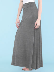 WB670 Women's Basic Foldable High Waist Floor Length Maxi Skirt S-3XL Plus Size