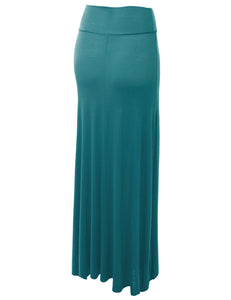 WB670 Women's Basic Foldable High Waist Floor Length Maxi Skirt S-3XL Plus Size