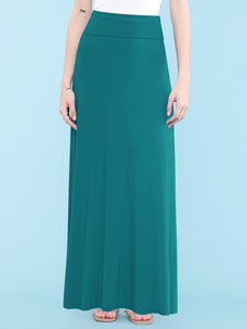 WB670 Women's Basic Foldable High Waist Floor Length Maxi Skirt S-3XL Plus Size