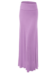 WB670 Women's Basic Foldable High Waist Floor Length Maxi Skirt S-3XL Plus Size