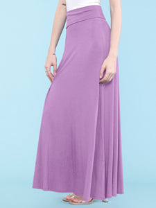 WB670 Women's Basic Foldable High Waist Floor Length Maxi Skirt S-3XL Plus Size
