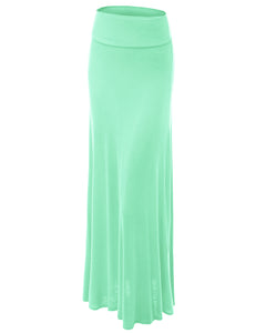 WB670 Women's Basic Foldable High Waist Floor Length Maxi Skirt S-3XL Plus Size