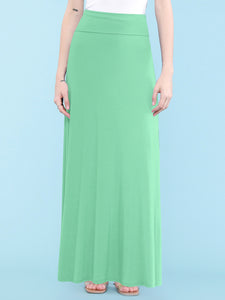 WB670 Women's Basic Foldable High Waist Floor Length Maxi Skirt S-3XL Plus Size