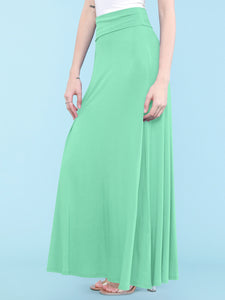 WB670 Women's Basic Foldable High Waist Floor Length Maxi Skirt S-3XL Plus Size
