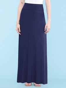 WB670 Women's Basic Foldable High Waist Floor Length Maxi Skirt S-3XL Plus Size