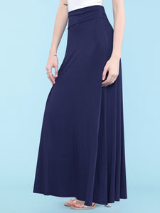 WB670 Women's Basic Foldable High Waist Floor Length Maxi Skirt S-3XL Plus Size