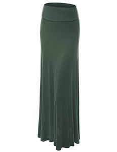 WB670 Women's Basic Foldable High Waist Floor Length Maxi Skirt S-3XL Plus Size