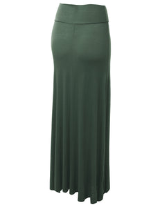 WB670 Women's Basic Foldable High Waist Floor Length Maxi Skirt S-3XL Plus Size